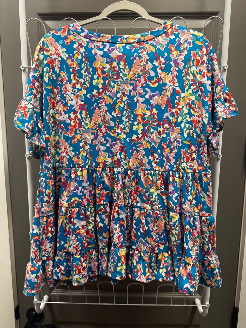 Women’s Teal Floral Tiered Blouse by Haptics - Picture 2 of 4